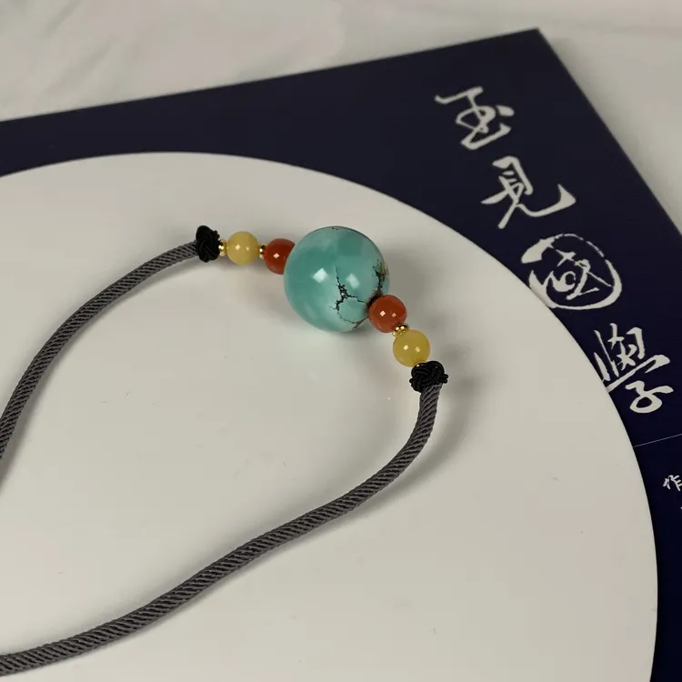 湖北天然绿松石圆珠锁骨链