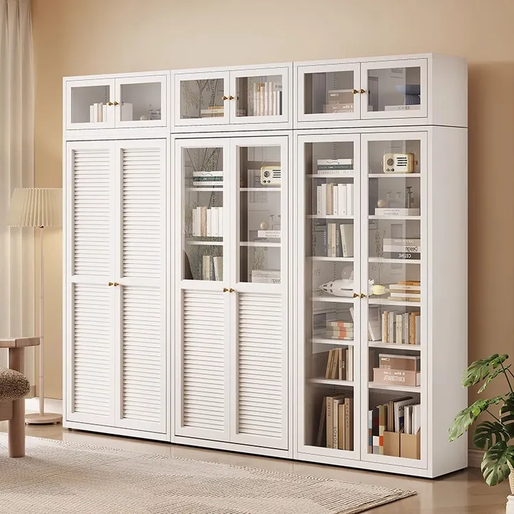 钢制书柜带柜门防尘收纳柜客厅中古风书架轻奢高级感置物架展示架