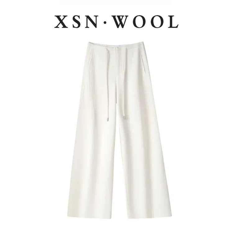 2025秋冬羊毛加绒保暖休闲宽松直筒弯刀裤女垂感阔腿裤65092