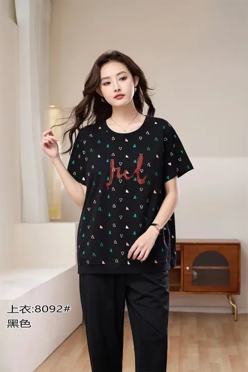 常规薄款休闲风圆领中女装夏季休闲宽松大码时尚衣长58左右