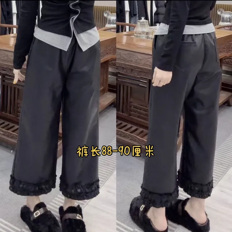 【木耳边蛋白皮裤】秋季新款九分直筒欧韩时尚轻奢百搭南油松紧腰