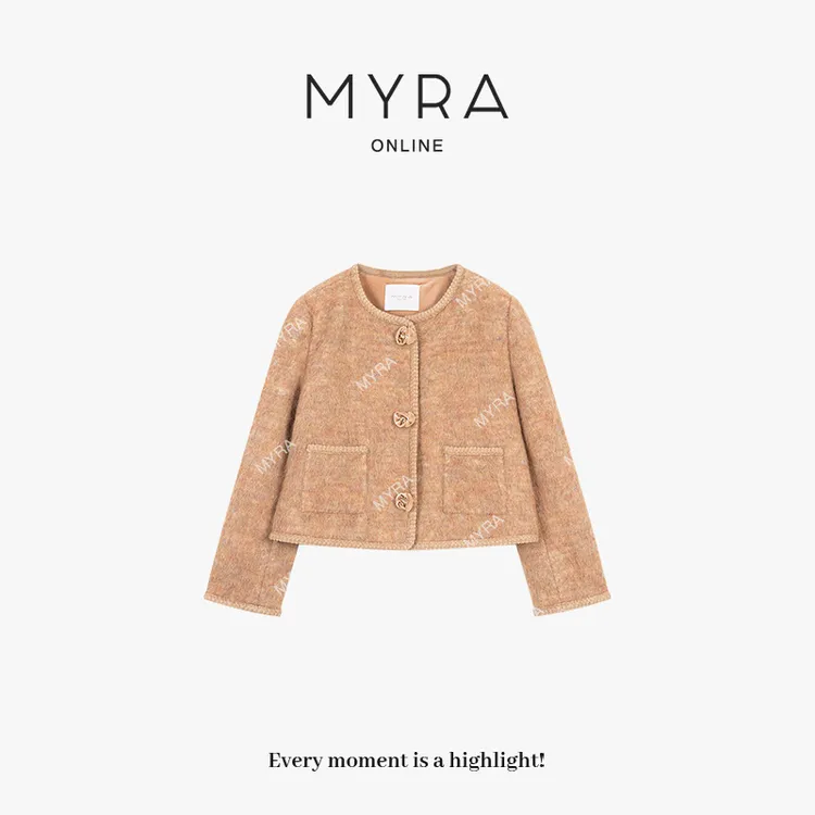 MYRA“枫叶”意大利进口花呢+骆驼绒 拉绒小香外套XM025365