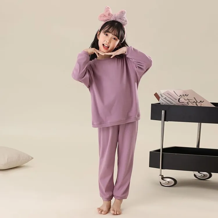亲子款睡衣家居服秋冬季休闲德绒套装可外穿男女童宽松舒适保暖衣