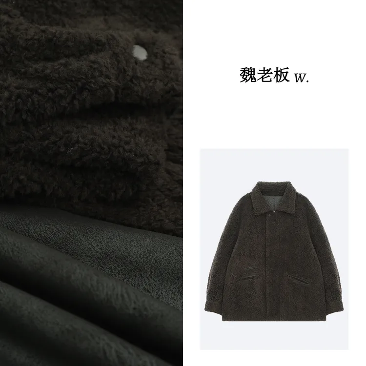 W.Diva【摇光】100羊毛极简风老钱风复合麂皮时尚短外套34C071149