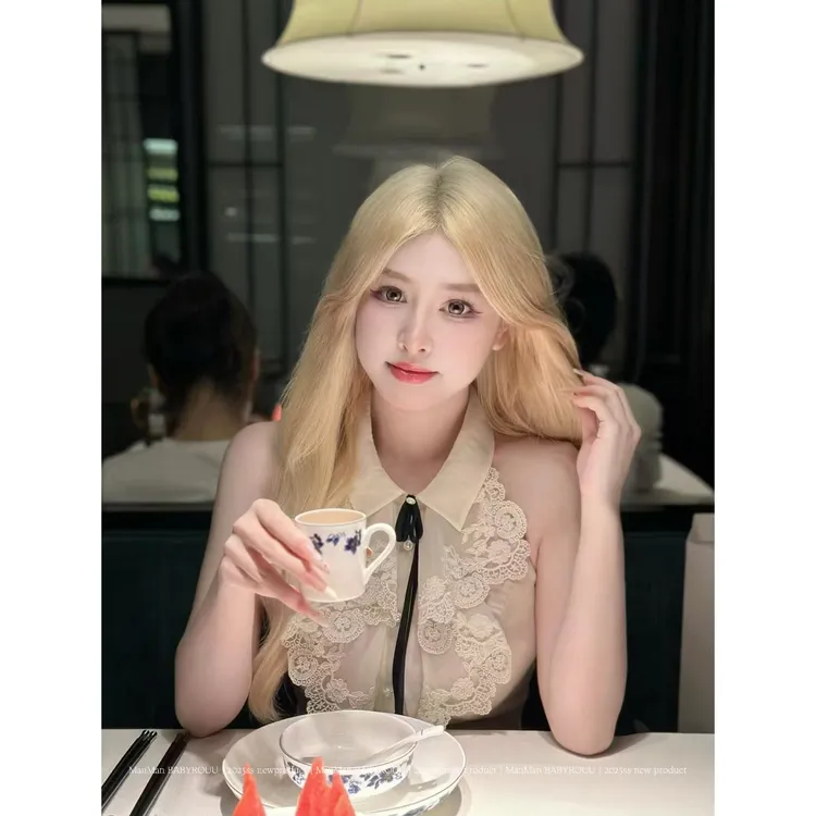 温与柔蔓蔓【许我耀眼】许妍平替同款千金风蕾丝花边挂脖连衣裙