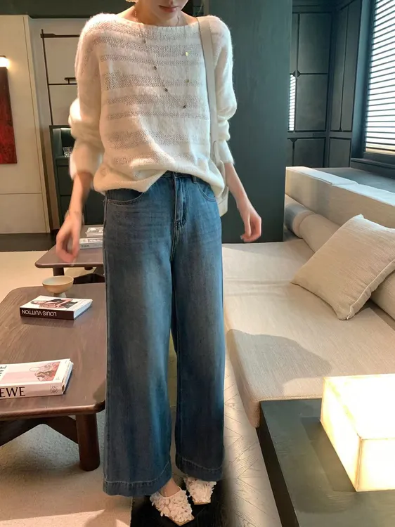 【芝士Cheese】比例重构  微弹休闲秋季高腰水洗阔腿百搭牛仔裤