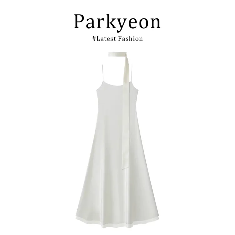 parkyeon氛围感飘带吊带连衣裙女2025夏季温柔风百搭宽松显瘦长裙