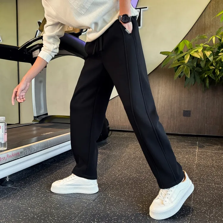 早秋款高级弯刀裤男直筒裤休闲裤2025新款黑色痞帅卫裤运动裤长裤