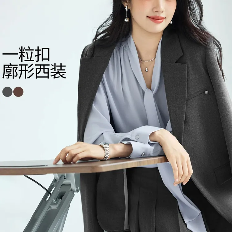 百搭宽松一粒扣西服2025秋新款不紧身休闲西装外套女