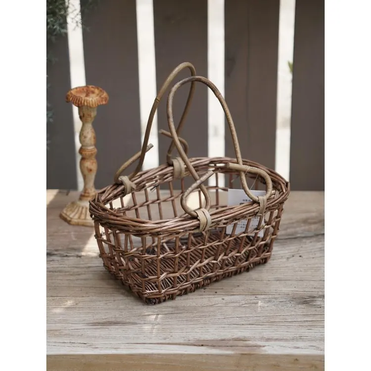 藤编篮子娃娃收纳框藤编篮子中古风提篮