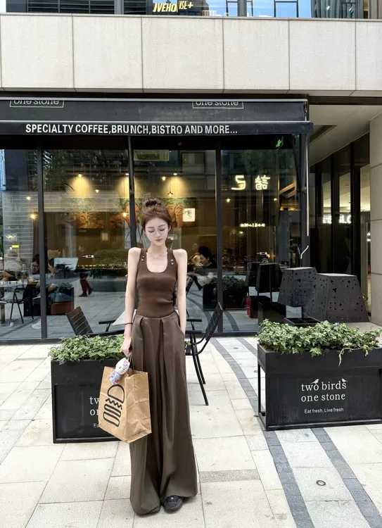 性感风辣妹风宽松通勤时尚套装休闲风休闲显瘦气 质高腰夏季复古