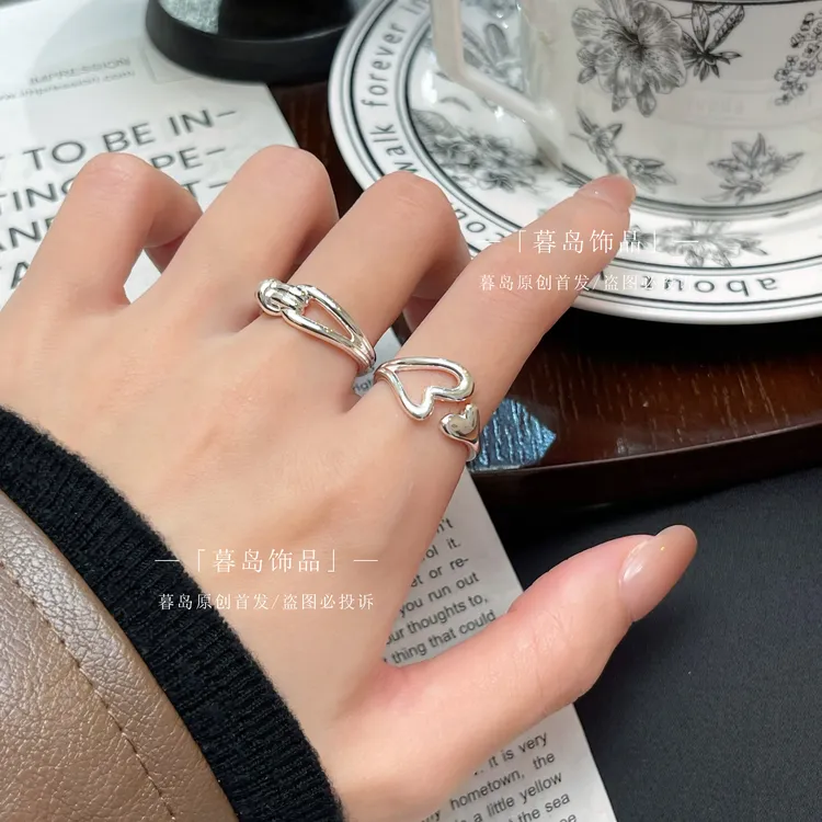 【暮岛饰品】银色爱心绑结开口戒指百搭轻奢高级A091
