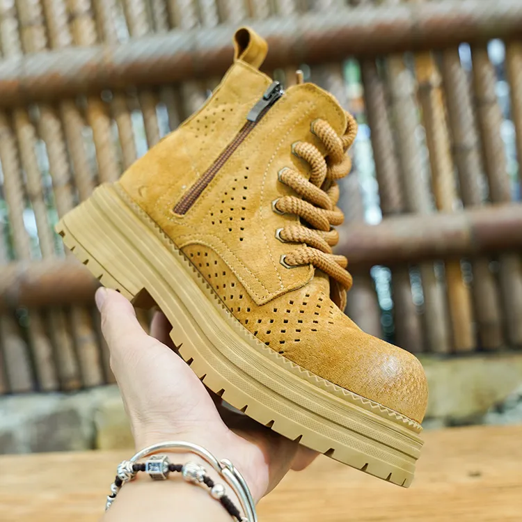 爆款马丁靴复古欧若假日风百搭镂空机车户外靴真皮男女透气英伦风