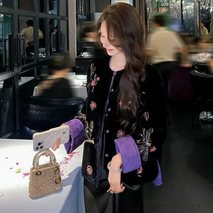 【蜻蜓缠花】100%真丝丝绒蜻蜓缠花刺绣外套不夹棉清冷系禅意衣服女