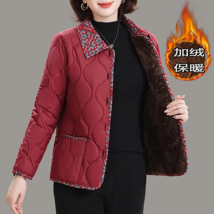 秋冬新款加绒保暖棉衣冬季老年人妈妈休闲宽松棉服外套妈妈装加厚