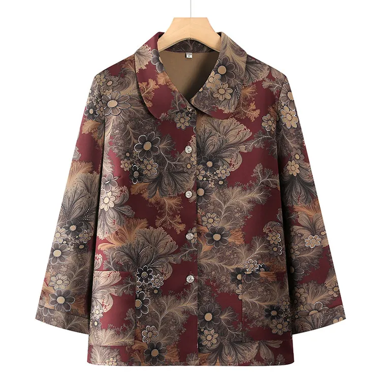 中老年妈妈春秋款衬衣外套奶奶装衬衫秋装上衣老太太衣服春装洋气