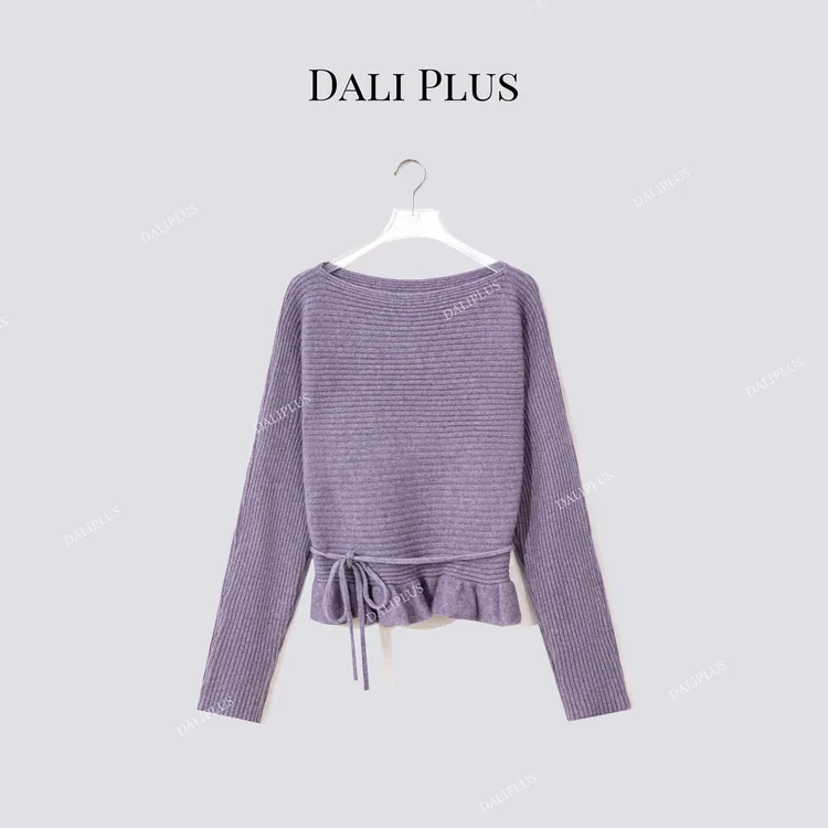 DALI PLUS"山羊绒绵羊毛蝙蝠袖毛衣"收腰系带针织-D5MM3274-1