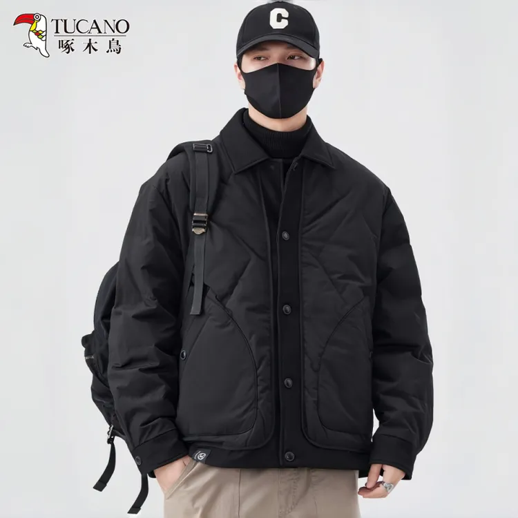 啄木鳥男士保暖潮流翻领羽绒服秋冬季新款轻薄款休闲工装夹克外套