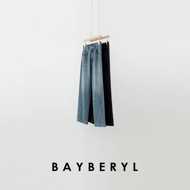 BAYBERYL老贝复古宽腰牛仔*显瘦直筒时髦秋牛仔裤NZK5F2005-7/26
