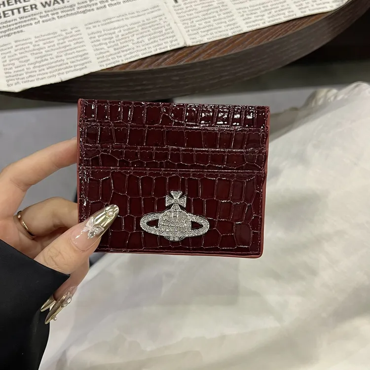 2025土星7个卡位闪钻标西太后老花卡包皮质卡夹银行卡套精致短款