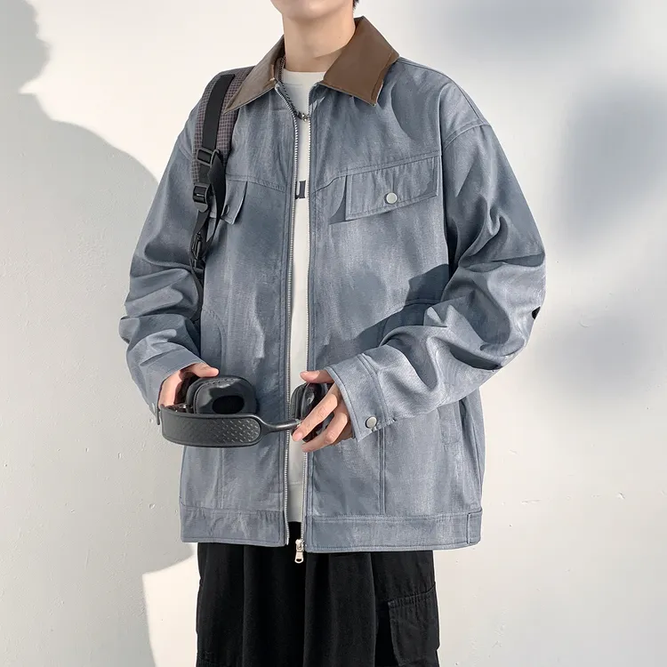 复古大码皮绒宽松夹克拼色扎染多口袋设计百搭休闲夹克外套休闲款