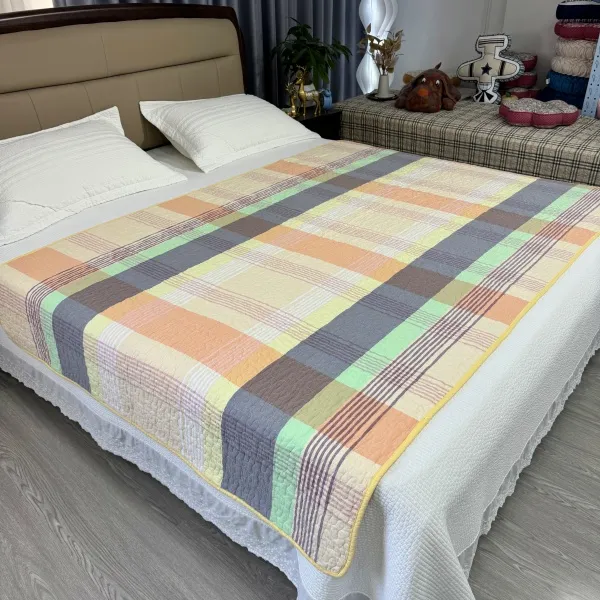 色织纯棉床盖夹棉沙发榻榻米飘窗生理垫隔脏垫大床可机洗学生宿舍