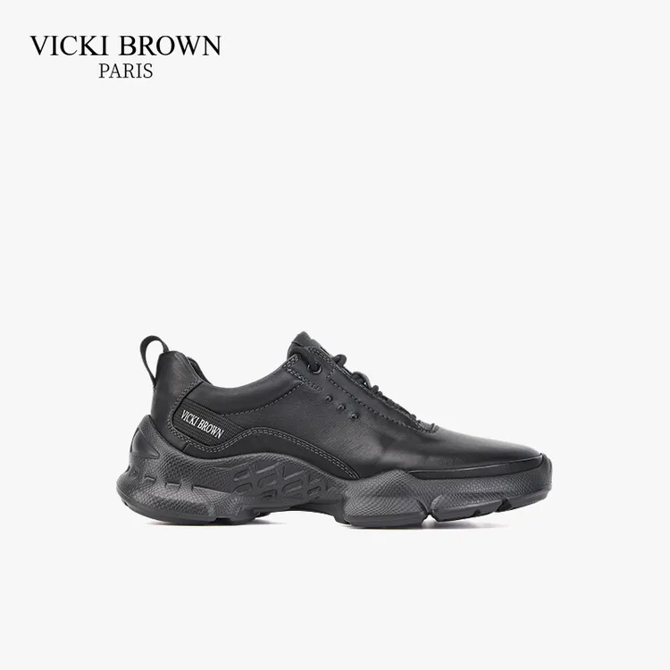 VICKI BROWN新款轻奢黑色男士皮鞋低帮商务时尚舒适百搭休闲男鞋