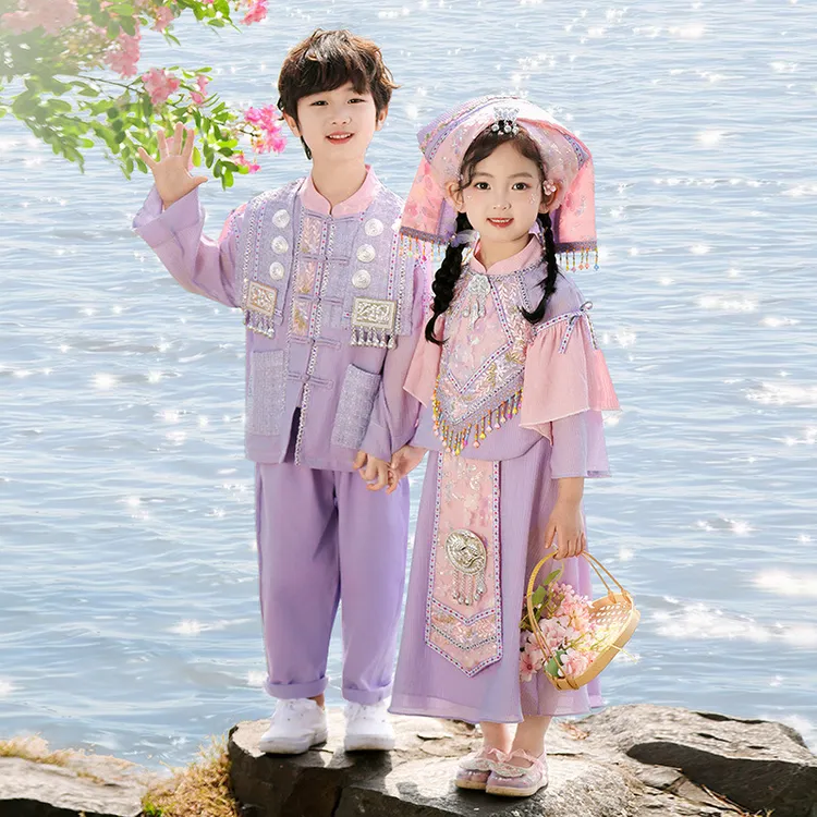 三月三广西壮族儿童民族服装苗族土家族瑶族侗瑶族傣族女童演出服