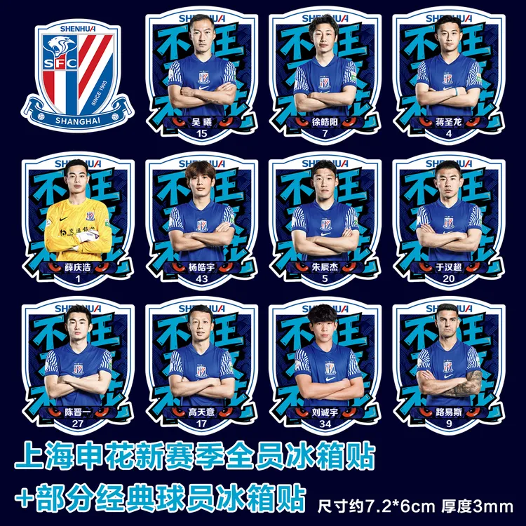 上海申花新赛季全员冰箱贴周边经典名宿球员冰箱贴约6x7.2cm
