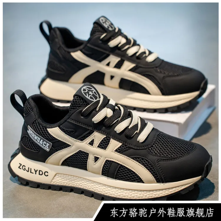 东方骆驼莆田男鞋2025新款秋季网面透气休闲运动鞋工作厚底老爹鞋