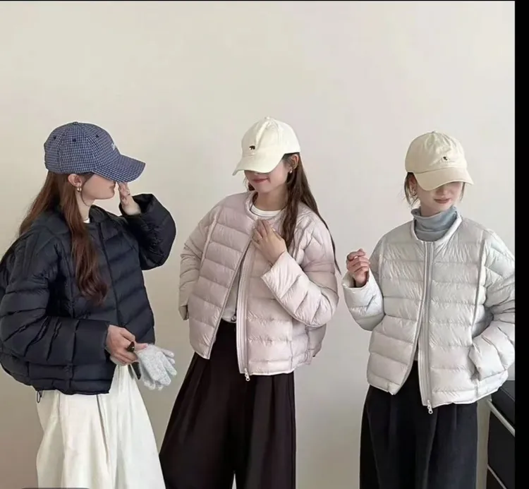 90白鸭绒排骨羽绒服女短款2025新款轻薄圆领泡芙小个子宽松外套