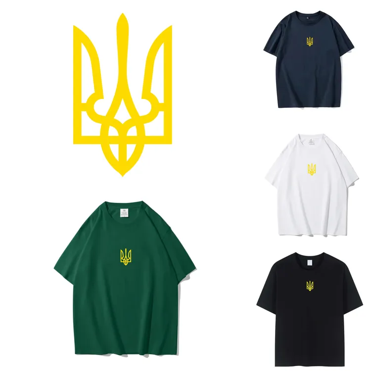 100%纯棉高品质抖音李国庆张源同款乌克兰国旗T恤三叉戟短袖男女