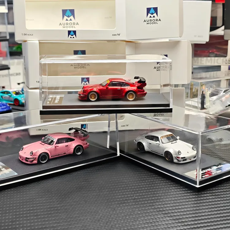 AM 1:64 保时捷 RWB964 金属红糖果粉珠光白鸭尾