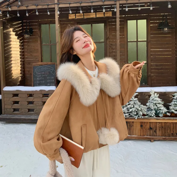 复古千金风毛绒绒拼接羽绒服2025冬季新款优雅气质氛围感加厚夹克