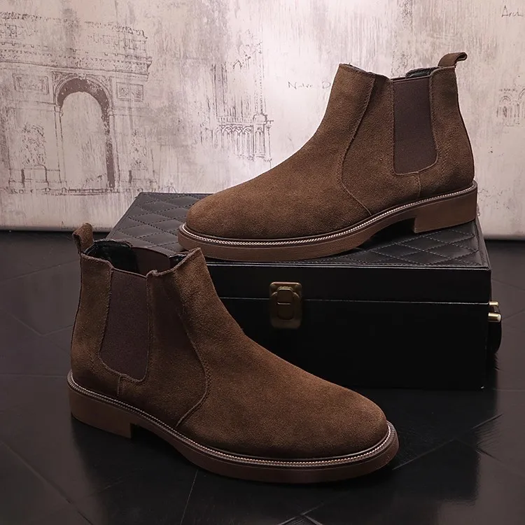 【香港QXWB&Shoes官方正品】切尔西靴秋冬马丁靴男尖头中高帮磨砂皮