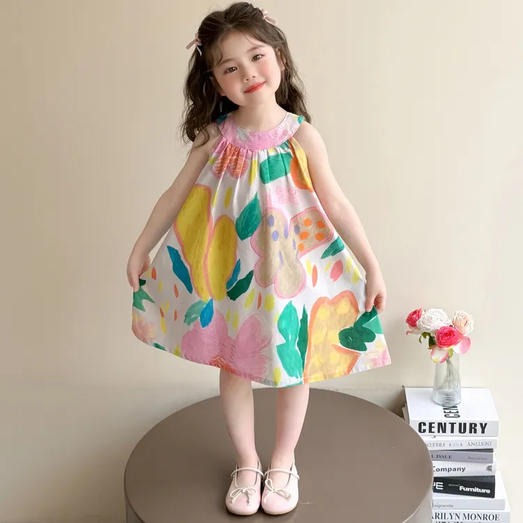 女童无袖连衣裙夏季2025新款儿童吊带公主裙薄款韩范宝宝棉布裙子
