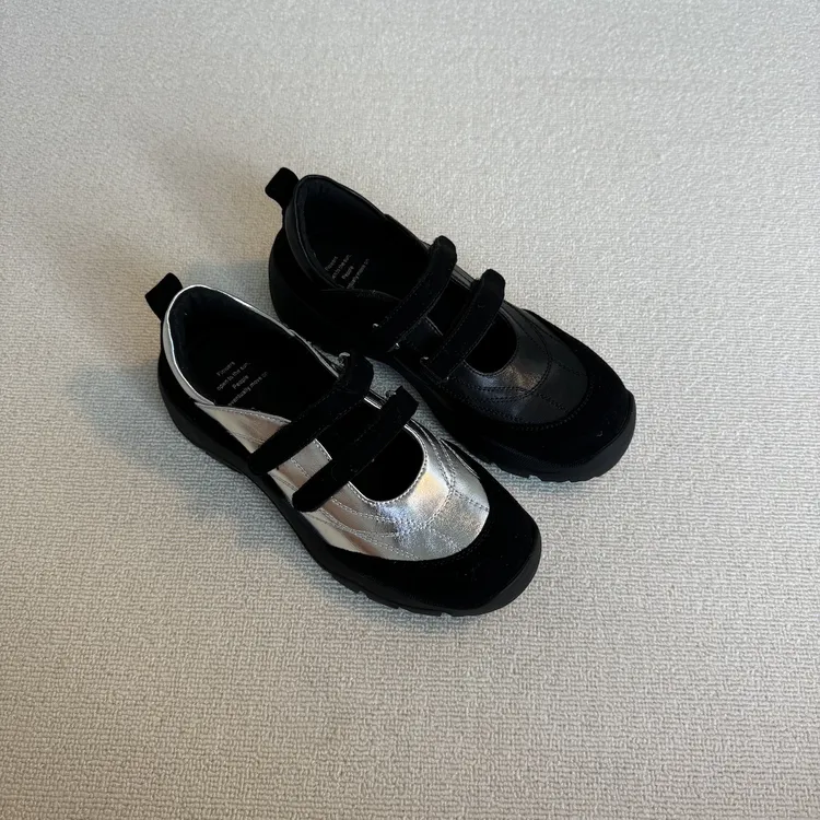 六也「暴走神器」复古运动拼色厚底双魔术贴圆头通勤玛丽珍女L892