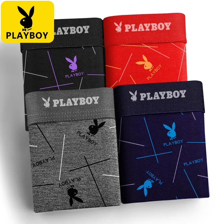 花花公子棉质4条礼盒装男士内裤运动透气宽松印花男生潮流短裤头