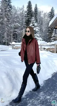 熙薇『烈焰红唇』2025冬季新款兔毛内里麂皮绒外套H6925