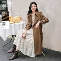 【直播专享】D85A454风衣 香影仿麂皮绒双排扣风衣女秋季新款咖色