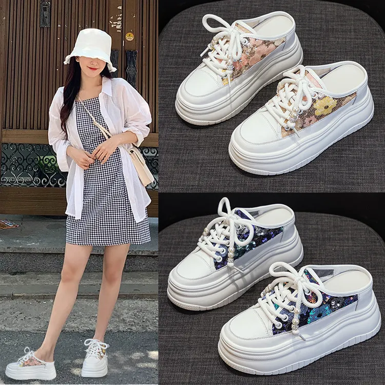 7cm厚底包头半拖鞋女小码女鞋透气凉拖鞋外穿凉拖百搭厚底内增高