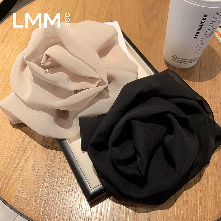 夏季绢纱玫瑰花顶夹头饰女高级感后脑勺半扎发夹气质百搭弹簧夹