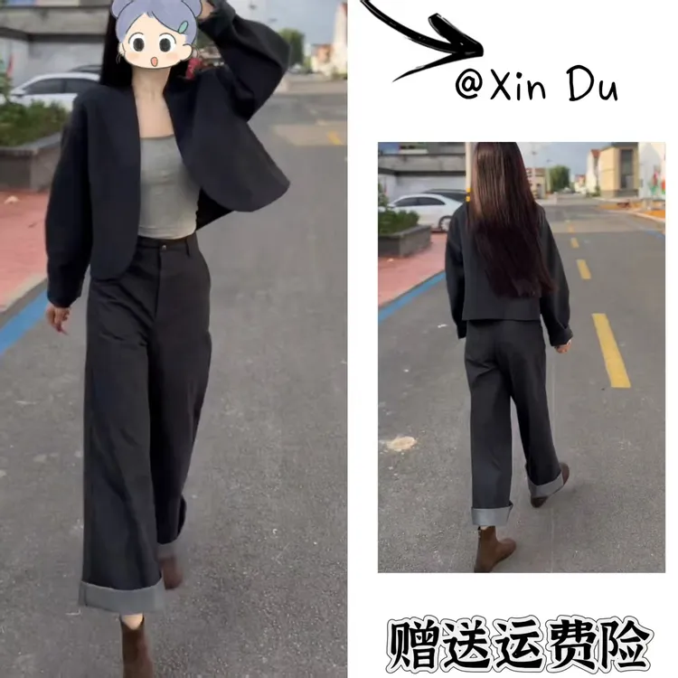 2025秋季新款时尚显瘦气质女士网红洋气两件套百搭款D22215