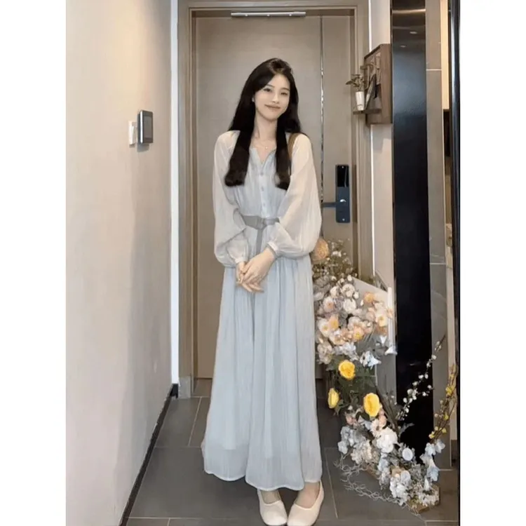 【清冷感少女】法式高级感2025小众宽松通勤好穿连衣裙女显瘦长裙