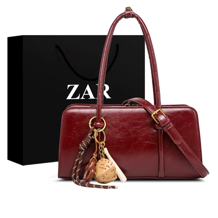 ZAR&RUILR/查瑞娜红色包包女复古油蜡皮结婚手提包新娘包斜挎包