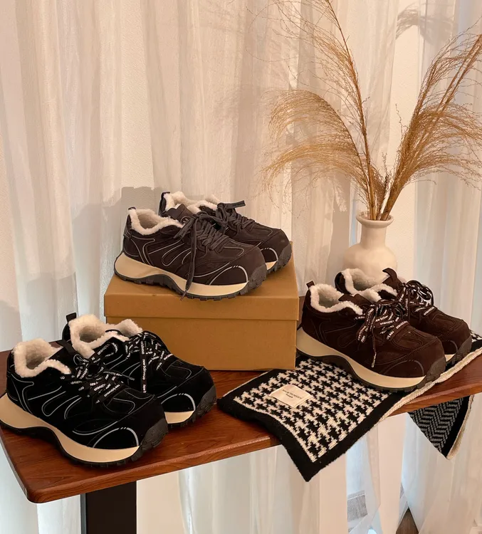 带毛毛德训鞋女冬季新款保暖棉鞋子加绒阿甘鞋