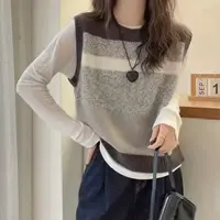  「水墨马甲」 巨软糯~撞色圆领针织毛衣马甲背心-9659