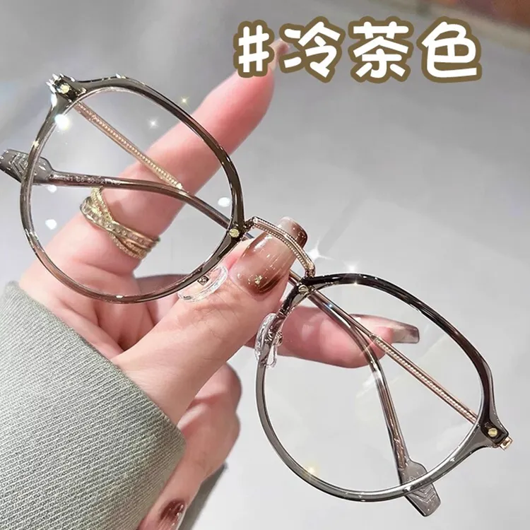 防蓝光镜女款抗辐射疲劳近视可配度数素颜平光超轻冷茶框架
