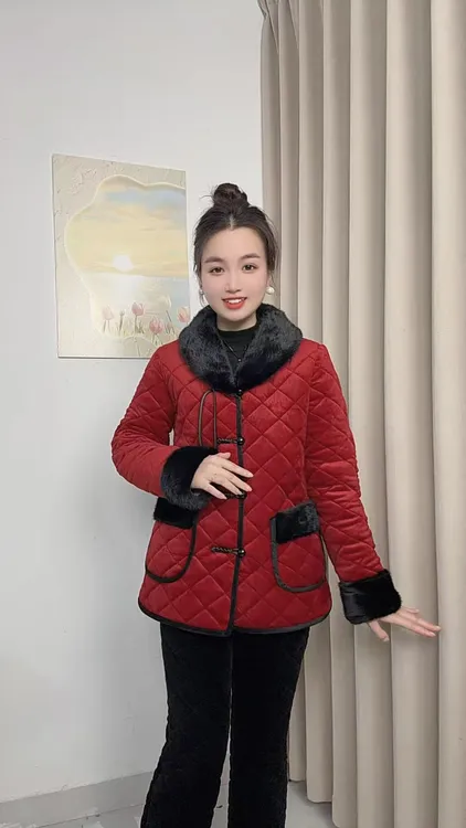妈妈秋冬装短款棉衣加绒加厚棉服洋气中老年女装民族风小棉袄套装