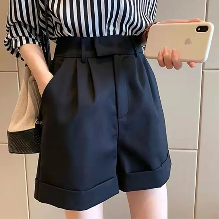 短裤女2025夏季新款高腰显瘦休闲裤工装阔腿裤翻边西装裤宽松裤子